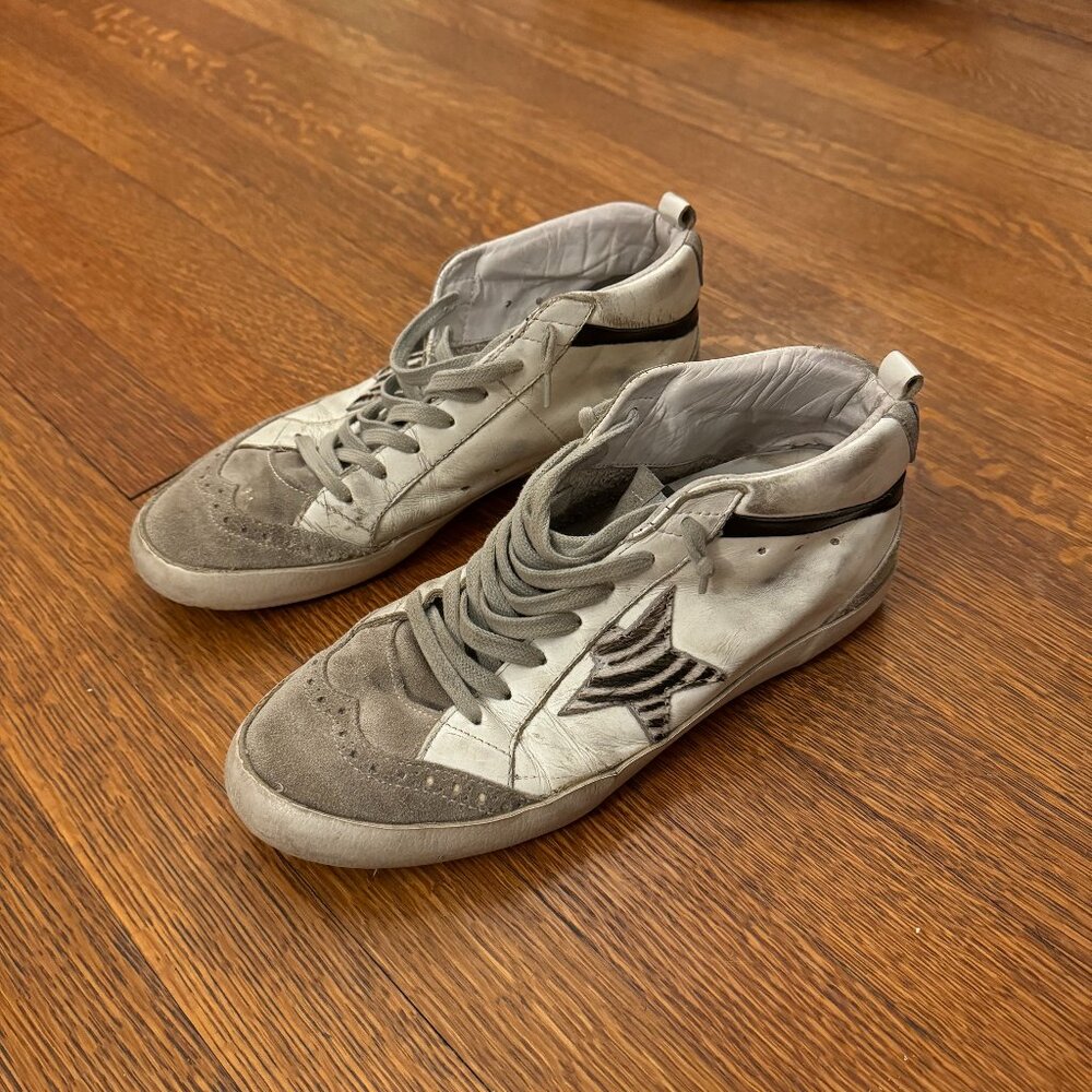 Golden Goose Mid Star Sneakers, Size 40 (US 9), White & grey